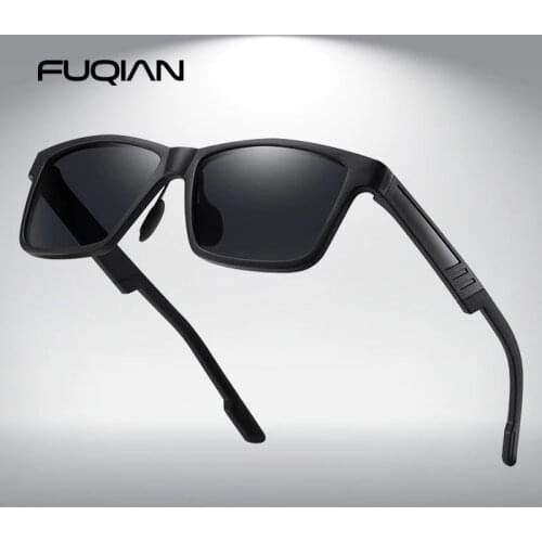 FUQIAN Classic Square Sunlgasses For Men Vintage Polarized Male Sun Glasses UV Protection Drivers Shades