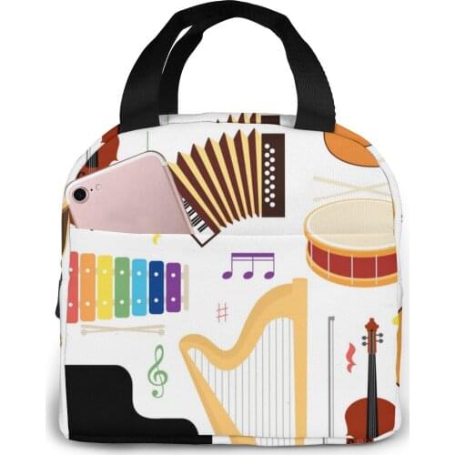 Musical Instruments Cartoon Cooler Lunch Box Portable Insulated Lunch Bag Thermal Food Picnic Lunch Bags