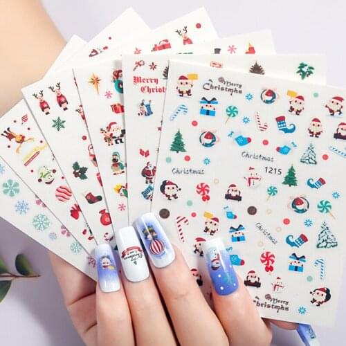 Snowman Reindeer Nail Stickers 3D Decals Self Adhesive Colorful Nail Tip Decor Tool for DIY Manicure Decoration TN