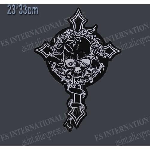 13 inches Cross a small skull Embroidery Patches for Jacket Back Vest Motorcycle Club Biker MC