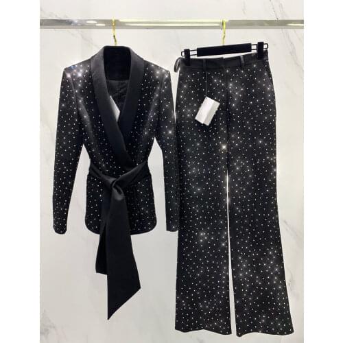 2021 Luxury New Women Autumn Diamonds Blazer Wool Jacket With Fashion Chic Long Pants OL Female Suits Sets Gdnz 8.27