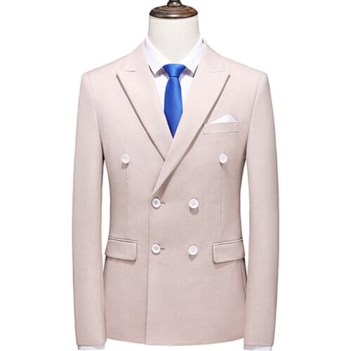 2021 Fashion New Mens Casual Boutique Business Solid Color Double Breasted Suit Jacket Male Blazers Coat