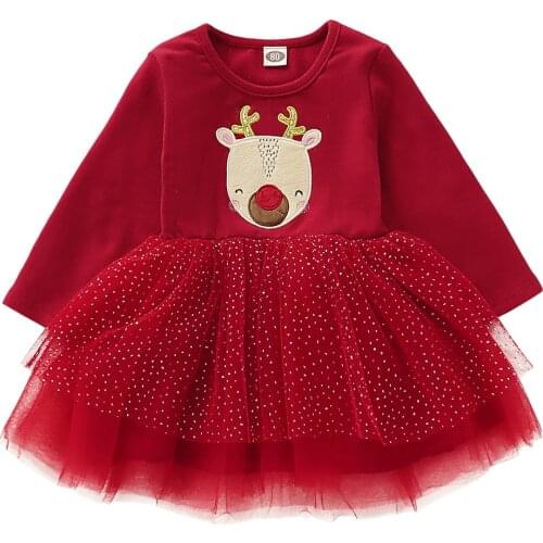 Autumn and winter baby girl clothes Christmas party girl dress long-sleeved mesh skirt Elk girl baby princess dress