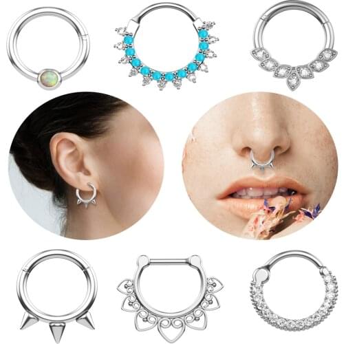 1Pc Opal Stone Septum Piercing Clicker Steel CBR Nose Ring Septum Clicker Jewelry Body Daith Cartlage Piercing Nipple 16G 8/10mm