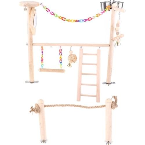 Parrot Bird Play Stand Cockatiel Playground Wood Perch Gym Ladder Feeder Cups