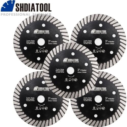 SHDIATOOL 5pcs/pack Diamond Hot Pressed Ceramic Turbo Blade Tickness 1.1mm 75mm Fast Cutting Speed Cutting Discs