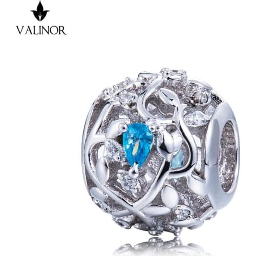 Blue water droplet vine 925 Sterling Silver Silvery Blue Water Drop Vines Beads Charms Fit Bracelets DDBJ018-K
