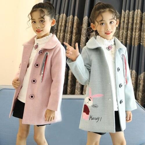 Special Offer Girls Cartoon Rabbit Woolen Coat Childrens Casual Wool Jacket Overcoat Female Kids Hooded Outerwear Clothes P157