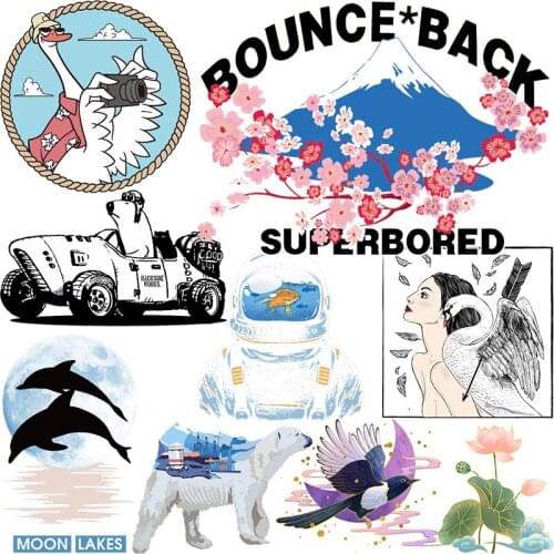 Bear/Bird Animal Iron On Patches Flowers Plant Iron On DIY Accessory Heat Transfer Clothes Stickers Applique Patches For Clothes