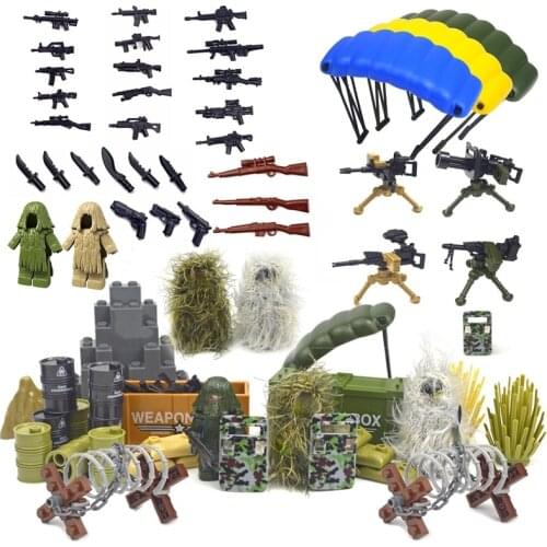 Military Accessories bricks Swat Weapon Soldier Guns Fence Ghillie Suits WW2 Army MOC Parts Building Block PUBG scene series