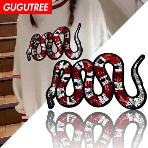 GUGUTREE embroidery Sequins big snake patches animal patches badges applique patches for clothing YYX-19121024