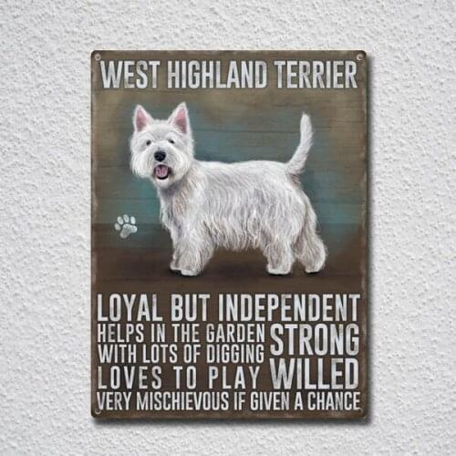West Highland Terrier Tin Sign Metal Sign Metal Poster Metal Decor Metal Painting Wall Sticker Wall Sign Wall Decor