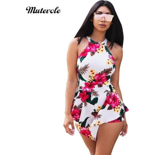 Mutevole Summer Floral Print Playsuits Romper Women Casual Sleeveless Short Jumpsuit Bodysuit Boho Bodycon Sexy Beach Playsuits
