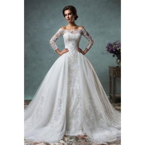 Vestido de noiva 2018 Boat Neck 3/4 Sleeves Chapel Train Appliques Ball Gown Long Robe de mariage mother of the bride dresses