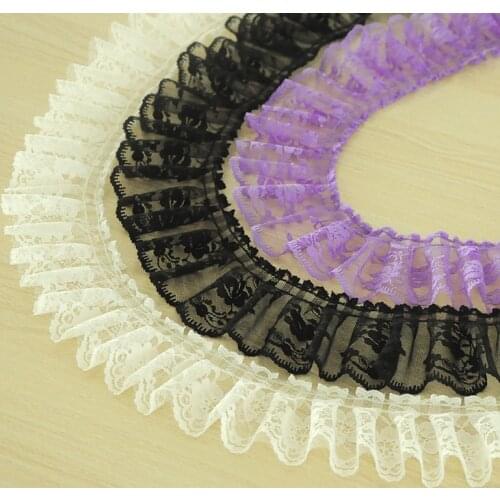 1M Pleated Guipure Lace Ribbon Trim 6cm Diy Sewing White Black Purple Lace Fabric Dress Decoration Clothes Craft Supplies QW10