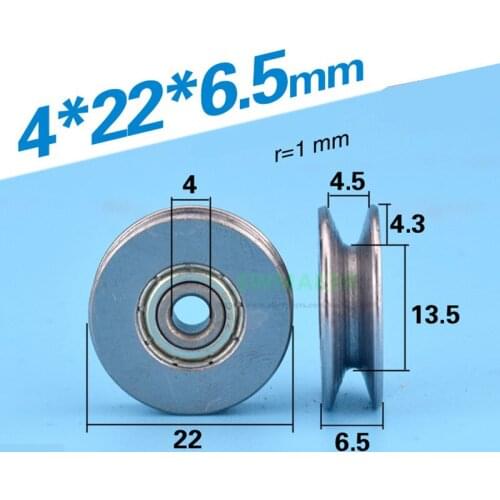 1pcs 4*22*6.5mm Nickel-plated rust-proof, V-groove wheel U-groove wheel, 2mm wire rope guide wheel/crane/metal groove wheel