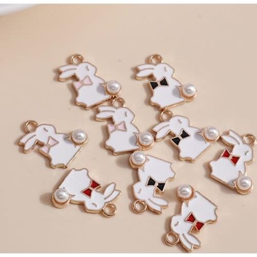 10pcs/lot 12*15mm 3 Color Cartoon Rabbit Charms DIY for Necklaces Pendants Earrings Making Enamel Girl Charms Jewelry Findings