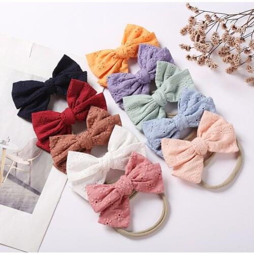 30pcs Baby Lace Embroider Hair Bow Nylon Headband Curled Edge Bowknot Nylon Hair Bands Turban for Newborn Toddler Girls Headwear