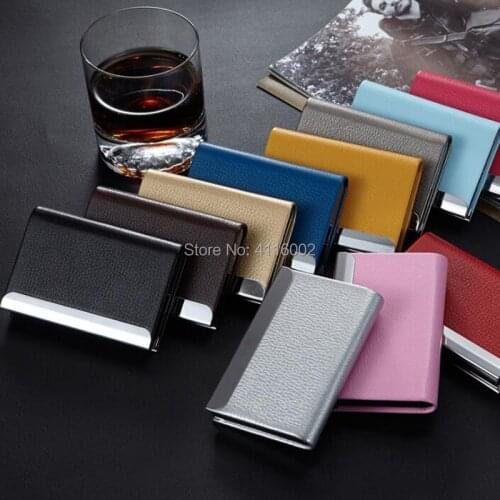 50pcs Business ID Credit Card Holder For Women Men Fashion Metal PU Leather Card Case Travel Card Wallet