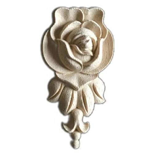 AT69 -1X Rubber Wood Carved Corner Craft Onlay Applique Furniture Door Home Decor Retro(10*5cm)