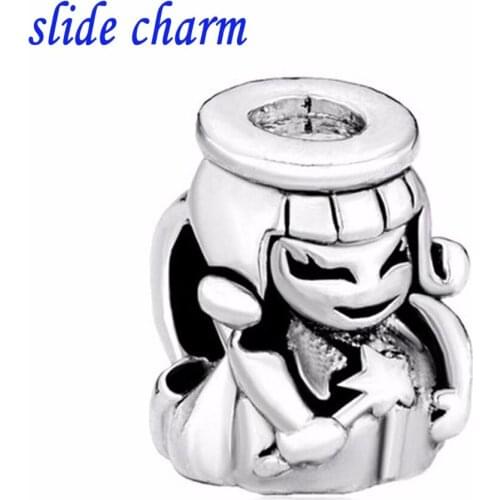 Slide charm Free shipping Mothers Day Black and White Dream Princess fashion charm beads fit Pandora bracelet