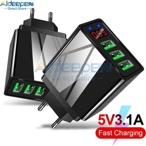 LED Display QC3.0 3 Ports USB Quick Charger 5V 3.1A Mobile Phone USB Charger EU/US Plug Wall Charging Adapter For iPhone Samsung
