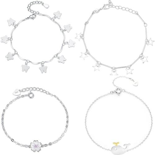 Elegant Women Silver Color Heart Butterfly Pendant Bracelet Beads Bracelet For Gift Girls Lady Fashion Jewelry Drop Shipping