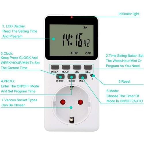 Electronic Digital Timer Switch EU UK US Plug Kitchen Timer Outlet 230V 120V 7 Day 12/24 Hour Programmable Timing Socket