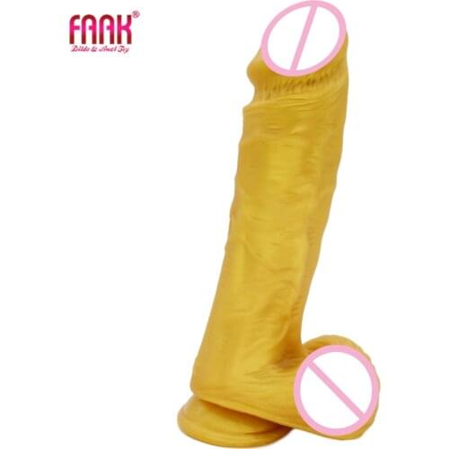 FAAK 10" huge realistic dildo golden fake penis with suction cup the big dong clit vagina stimulate thick anal dildo sex toys