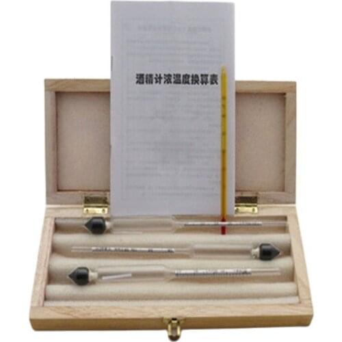 Vodka Whiskey Alcohol Wine Hydrometer Meter In Wooden Box Alcoholmeter Concentration Instrument Meter (0-40%, 30-70%, 70-100%)