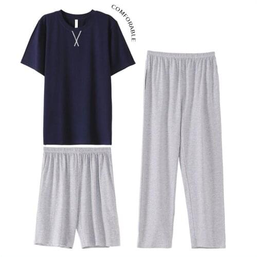 3PCS Large Size Men Pajamas Sets Modal T-Shirt Shorts&Pyjamas Pant Sleep Suit Sleepwear Nightwear Summer Lounge Home Clothes