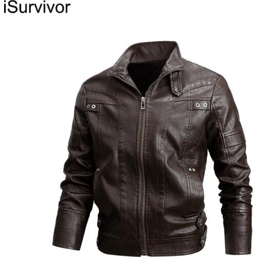 ISurvivor 2021 Autumn And Winter New Fashion Mens Leather Jacket Male Stand Collar Jacket PU Leather Motorcycle Leather Jacket