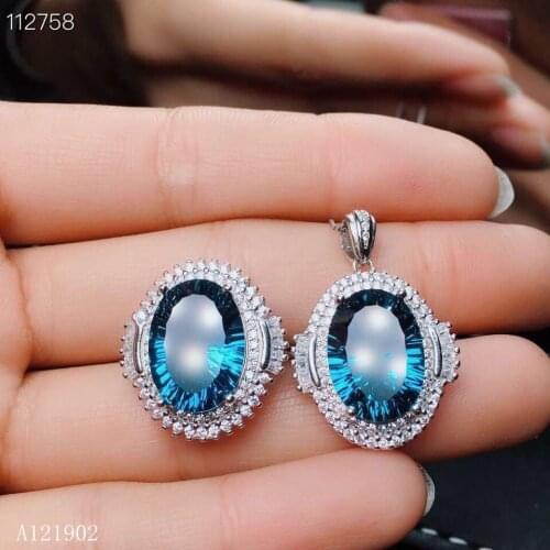 KJJEAXCMY exquisite jewelry 925 sterling silver inlaid natural Blue Topaz Necklace Pendant ring suit support detection