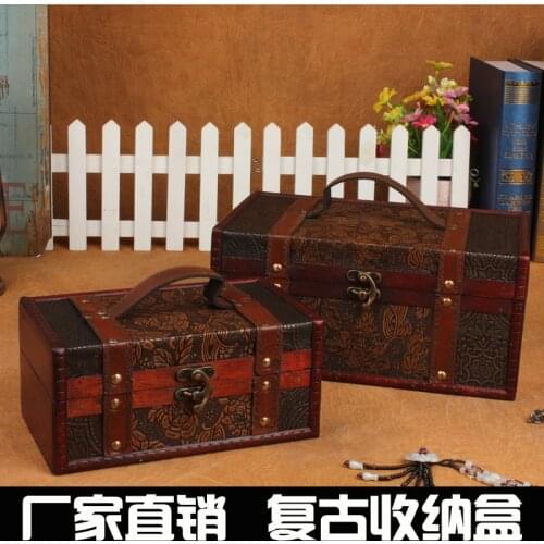 Retro storage box storage box to do the old antique treasure chest classical creative wooden box chamber props Collection