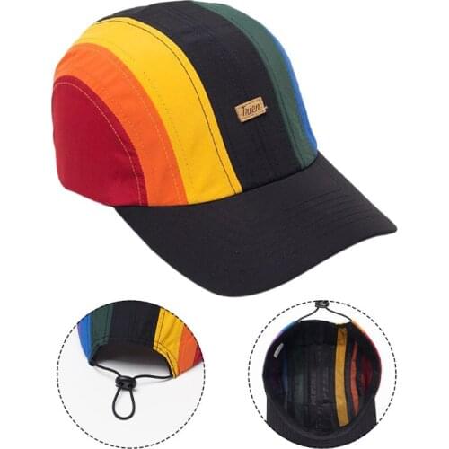 Unisex Summer Cotton Baseball Hat Rainbow Stripes Patchwork Letters Label Adjustable Drawstring Snapback Peaked Sun Cap