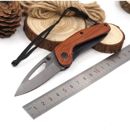 Small Folding Pocket Tactical Knife Survival Knife 3CR13MOV Blade Wood Handle Hunting Knives Camping EDC Multi Tool