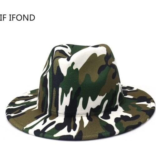 Fashion Camouflage Print Felt Fedoras Hat Wide Brim Casual Top Jazz Cap Men And Women Outdoor Western Cowboy Hat