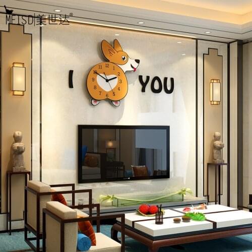 Cartoon Dog Clock Wall Watch DIY Mirror Stickers Wall Art Poster Decoration Living Room Quartz Horloge Home Decor NEW 2020