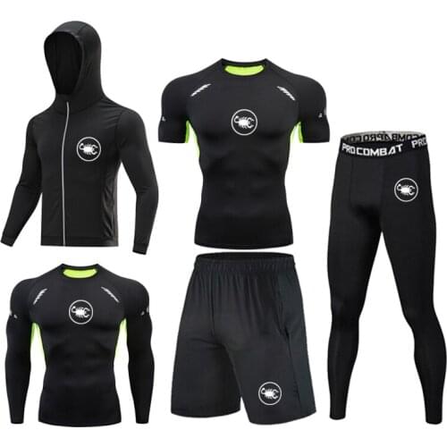 Mens Lion Fitness Training Gym Jogging Running Suit Running T-Shirt Sweat Wicking Fast Drying CompressionTightRashguard
