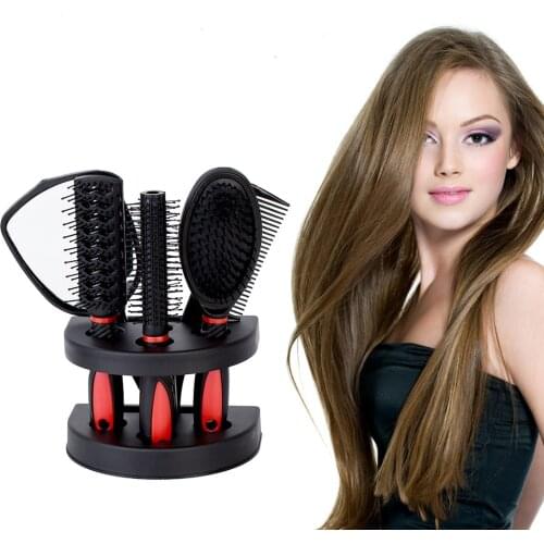 Set of 5 Hair Combs Mirror Set Salon Hair Cutting Brushes Sets Hairdressing Styling Tool Holder Stand Set Dressing Comb Kits