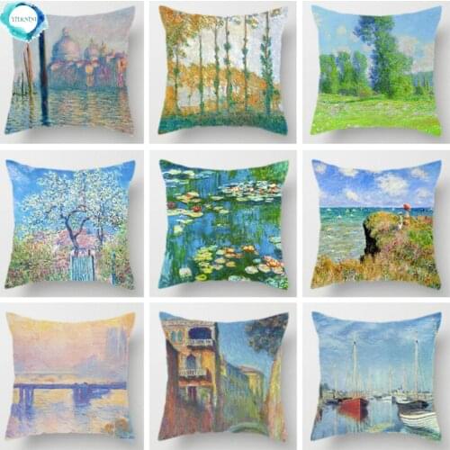 Oil Painting Throw Decorative Pillow Case Landscape Painting Polyester Printing Cushion Cover Sofa Bedroom Chair Home Decor