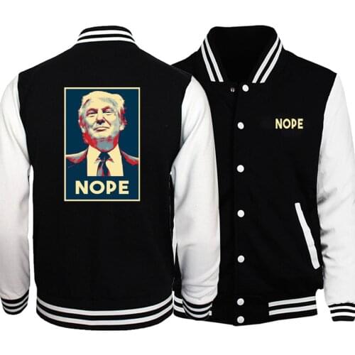 Nope Trump Baseball Men US USA America President Jackets Coats Winter Autumn Fleece White Black Sportswear Streetwear Plus Size