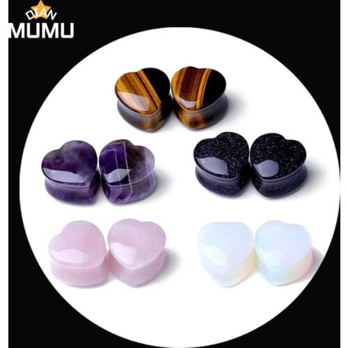 NEW 1pc(ONE) Peach love heart-shaped natural stone pinna earrings earrings piercing jewelry Plug Tunnel Jewelry For Women