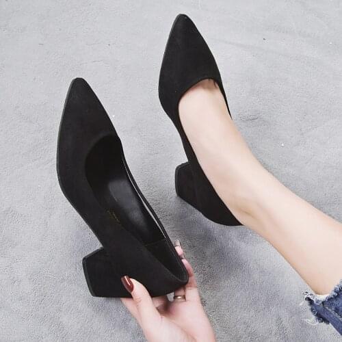 2021 spring and autumn new womens all-match black high heels Korean fashion pointed suede shoes