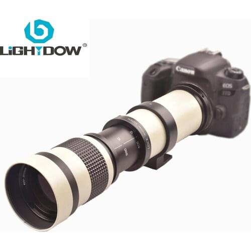 Lightdow White 420-800mm F/8.3-16 Super Telephoto Manual Zoom Lens+T2 Adapter Ring for Canon Nikon Sony Pentax Sony Fuji Cameras