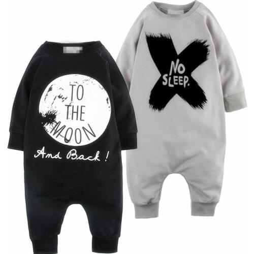 2018 Autumn Long Baby Romper 100% Cotton Infant Jumpsuit No Sleep Moon Babies Overall Bebe Roupas Grey Black Newborn Clothes Top