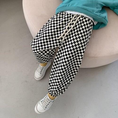Autumn boys fashion loose plaid harem pants cotton unisex trousers 1-7Y