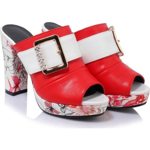 PQECFS Big size 32-42 high quality summer new fashion women sexy printing buckle platform high heels sandals 3 colors
