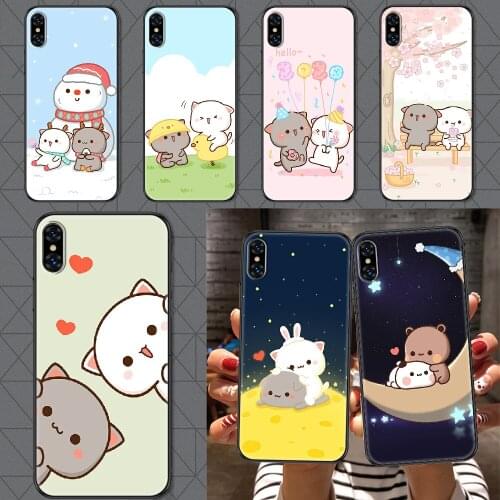 Cute Peach Cat Phone Case Cover Hull For iphone 5 5s se 2 6 6s 7 8 12 mini plus X XS XR 11 PRO MAX black fashion waterproof tpu