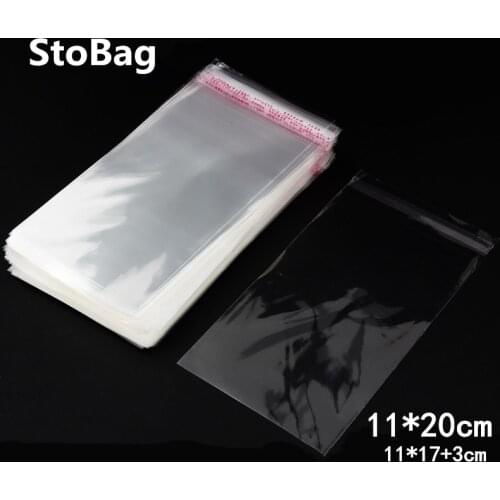 StoBag 500pcs 11*20cm Transparent Self Adhesive Seal Plastic Bag Jewelry Packaging Self Sealing OPP Poly Gift Bag Cellophane Bag